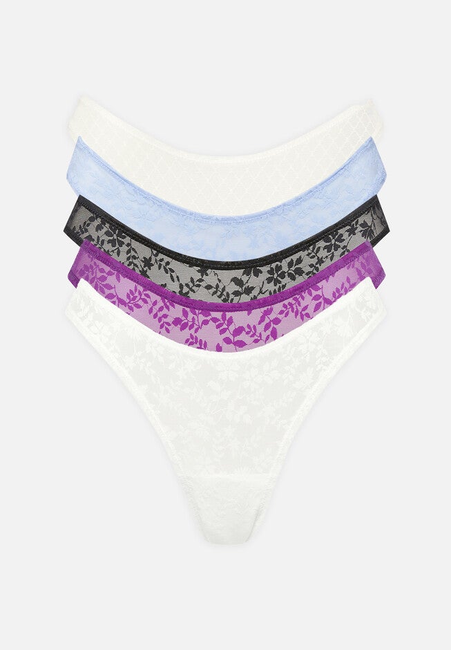 The Thong Pack of 5- Botanical Lace, , hi-res image number null