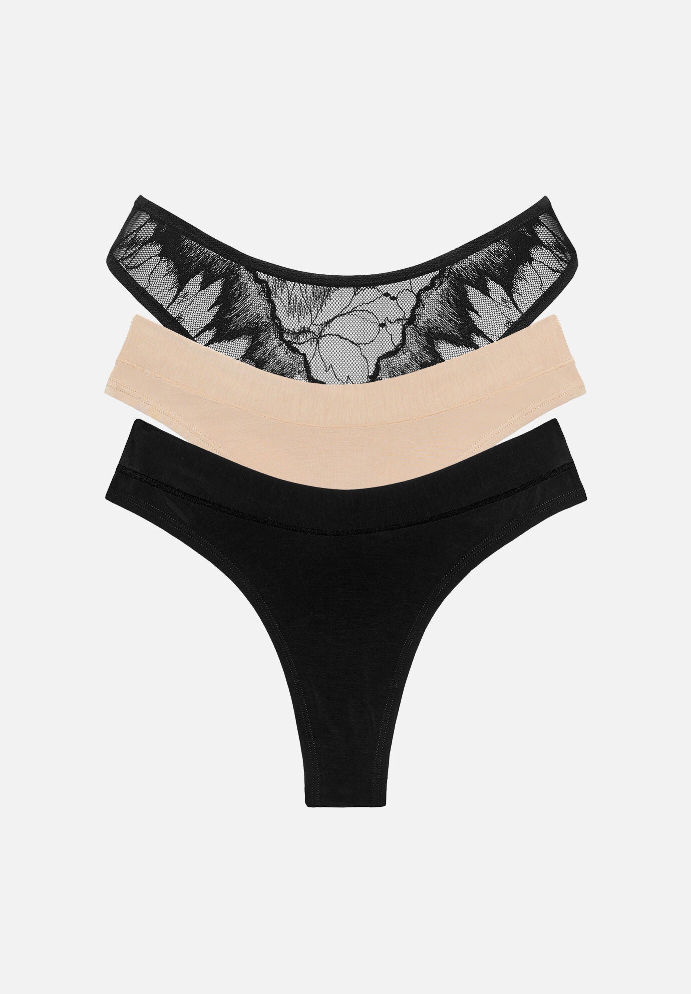 The Thong Pack of 3- Floral Lace, , hi-res image number 0