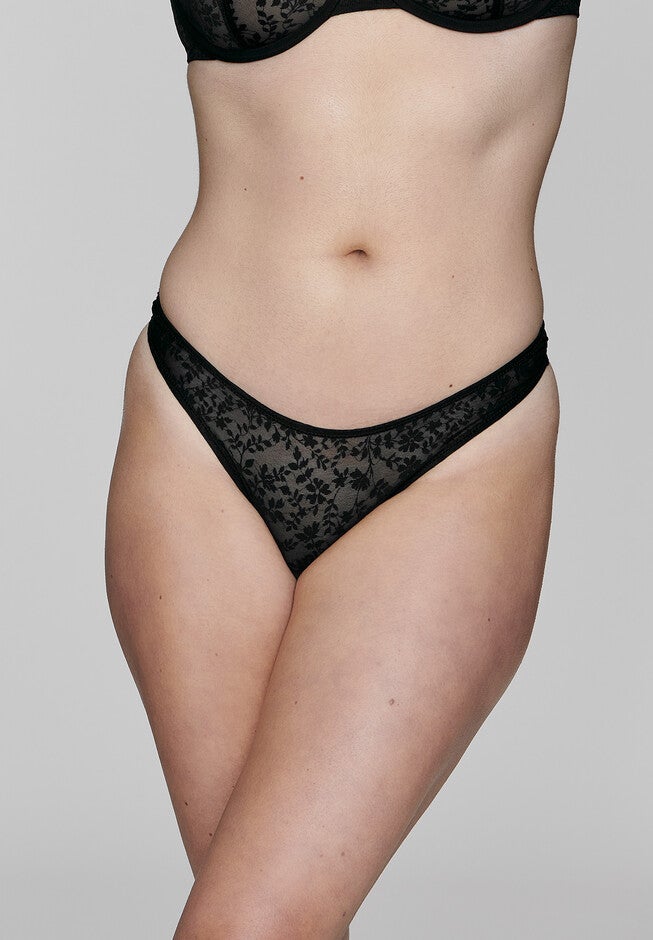 The Thong - Botanical Lace, BLACK, hi-res image number null