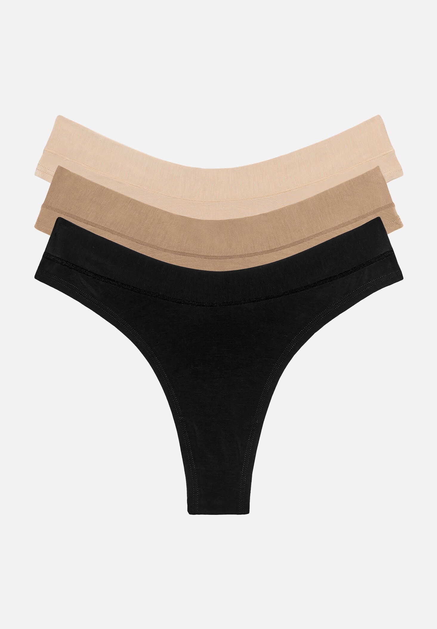 The Thong Pack of 3 - Modal, Black & Taupe, , hi-res image number 0