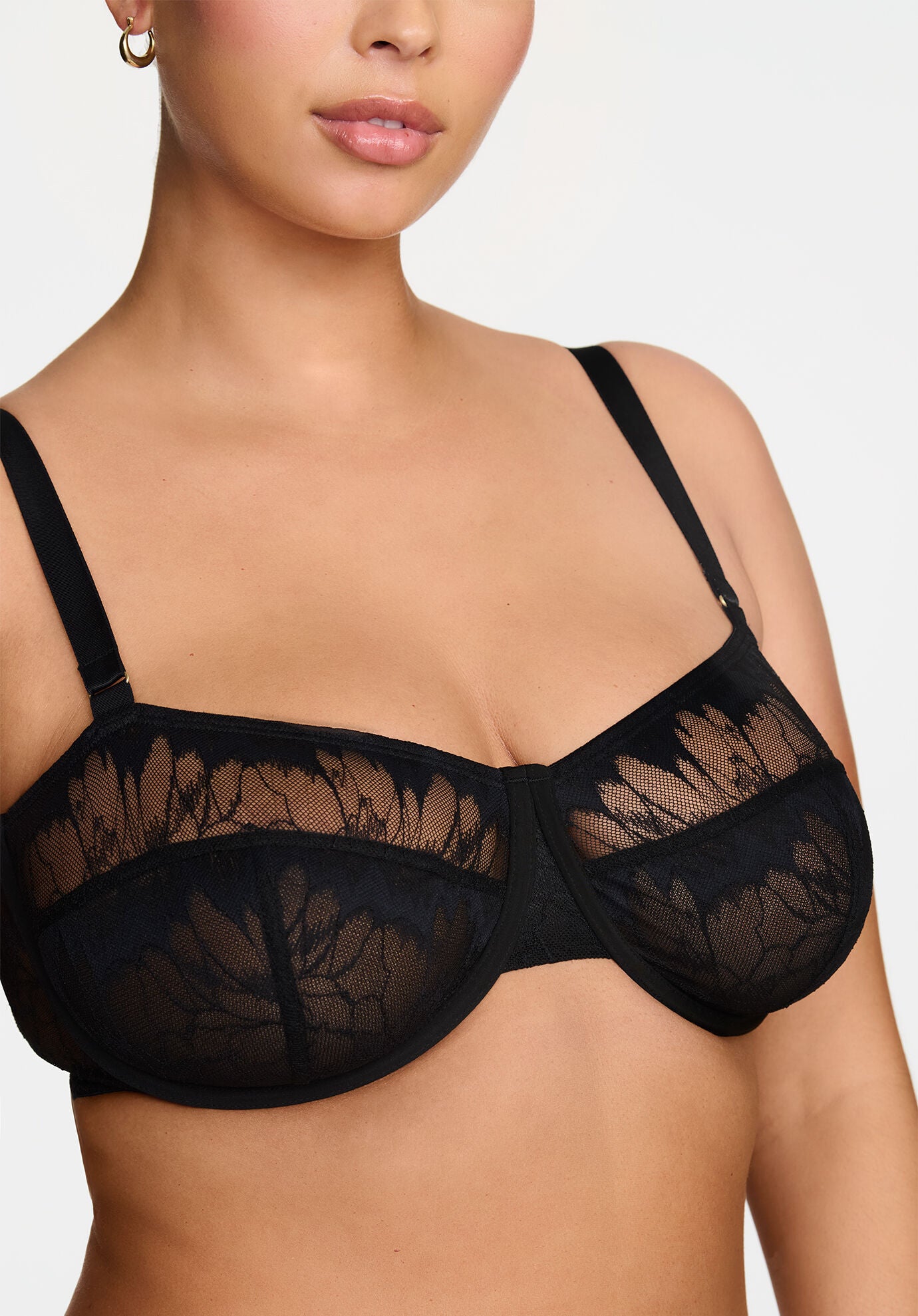 The Balconette- Floral Lace, BLACK, alternate image number 8