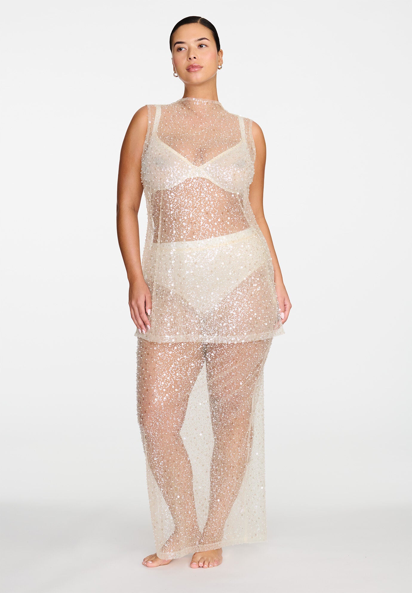 The Mock Neck Mini Dress- Sequin, PEARL, alternate image number 5