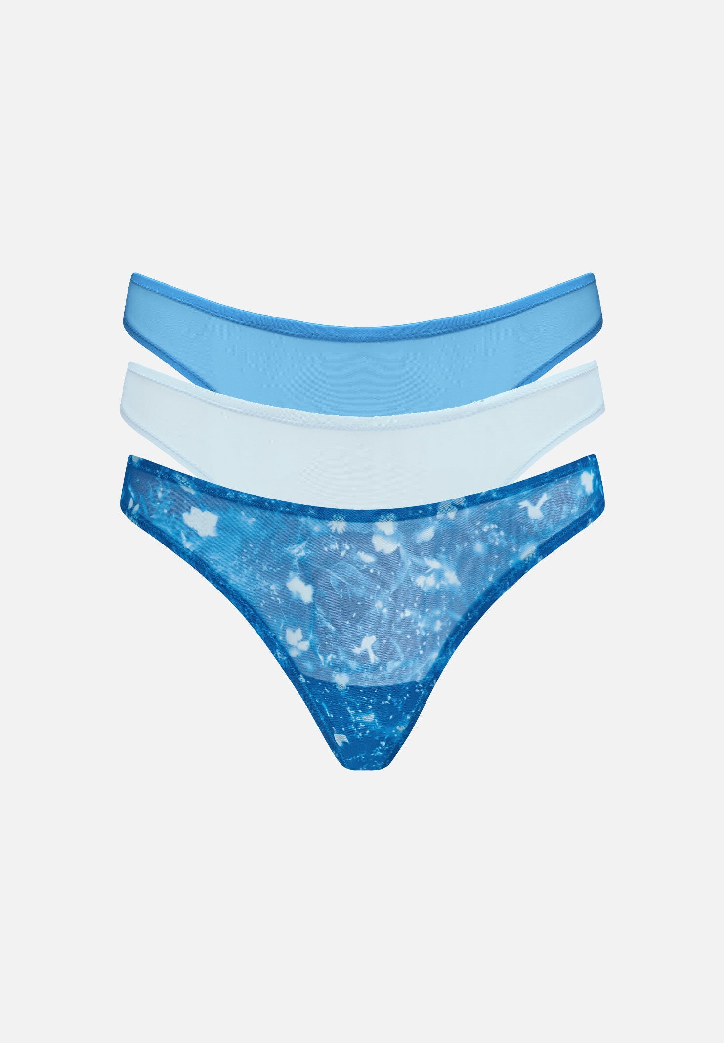 The Bikini Pack of 3 - Mesh, Floral Cyanotype, , hi-res image number 0