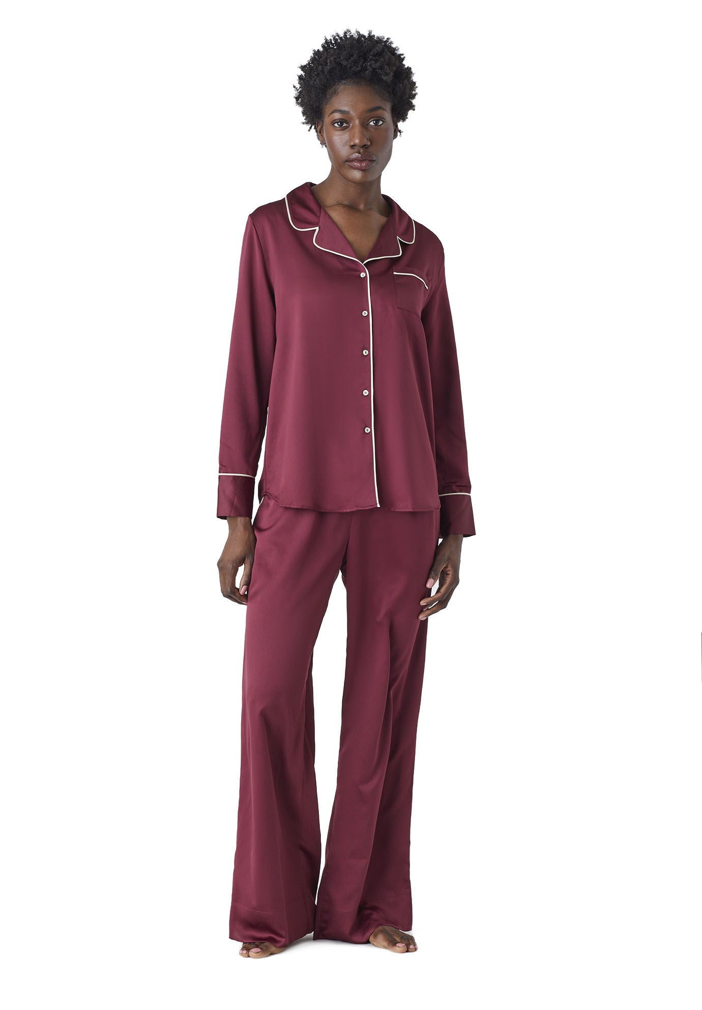 Burgundy silk pajama sale set