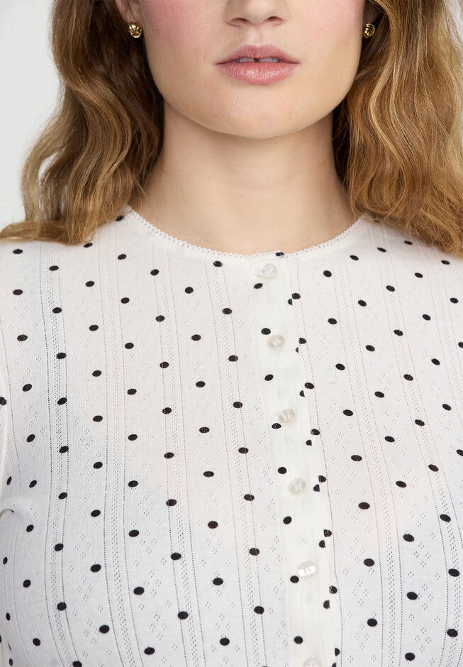 The Cropped Cardigan- Pointelle, SALT POLKA DOT, alternate image number null