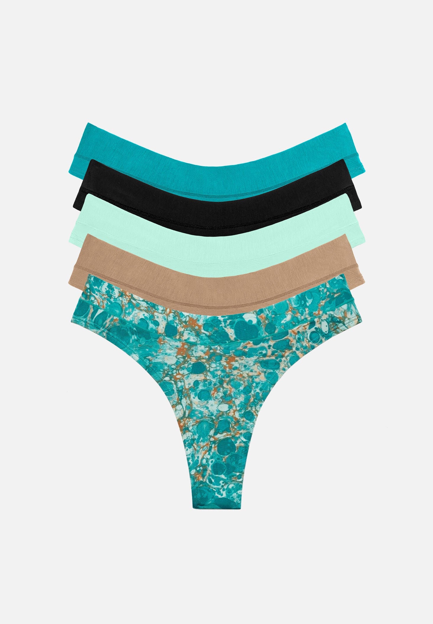 The Thong Pack of 5 - Modal, Turquoise & Aqua, , hi-res image number 0