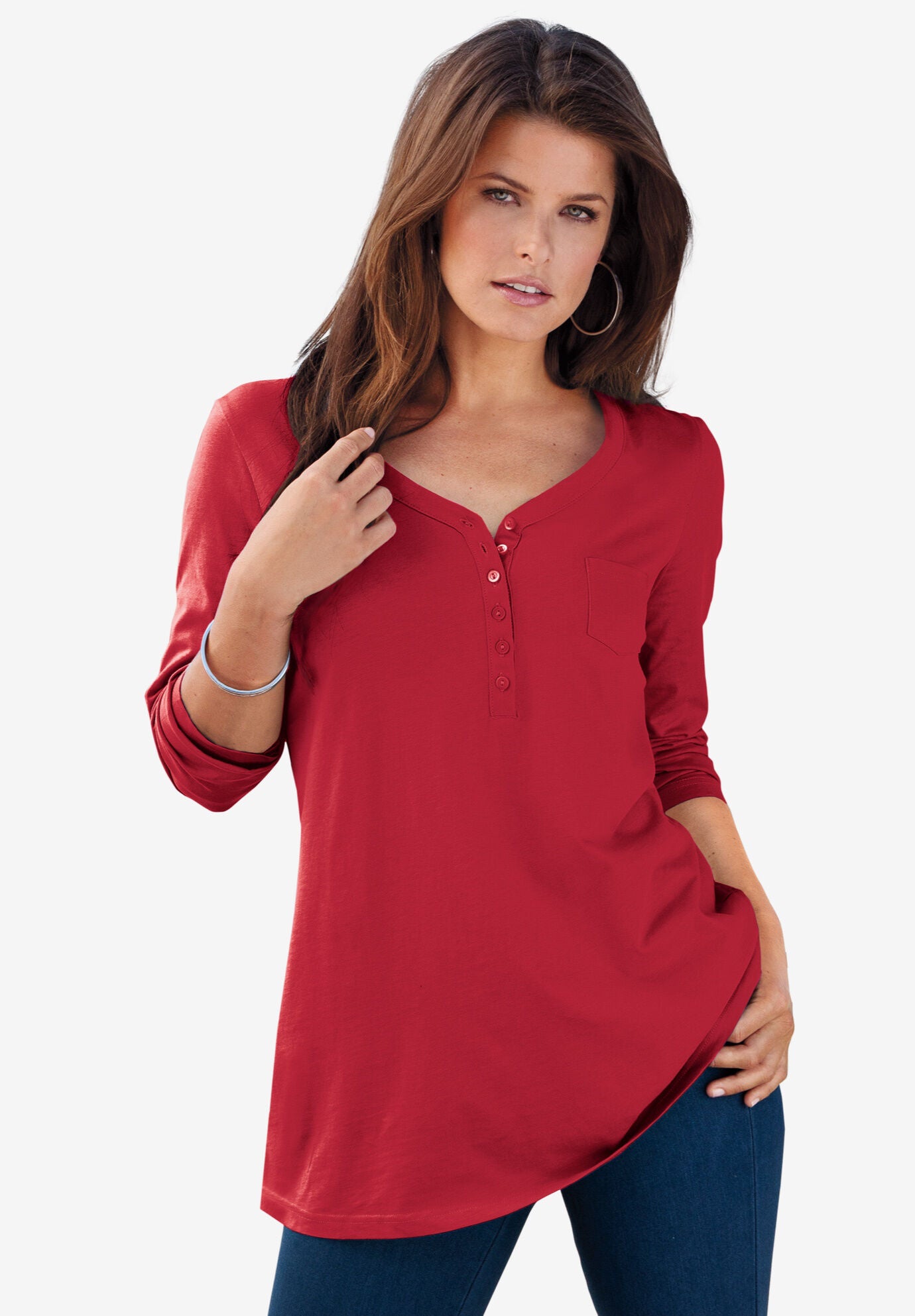 Ultimate Long Sleeve Henley Tee with Sweetheart Neck