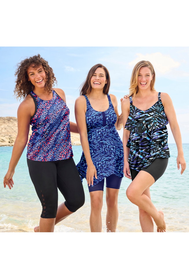 Longer-Length High-Neck Racerback Tankini Top image number 6