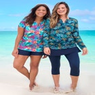 Split-Neck Long Sleeve Swim Tee with Built-In Bra image number null