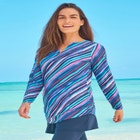 Split-Neck Long Sleeve Swim Tee with Built-In Bra image number null