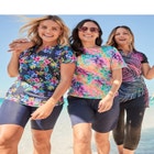 Split-Neck Short-Sleeve Swim Tee with Built-In Bra image number null