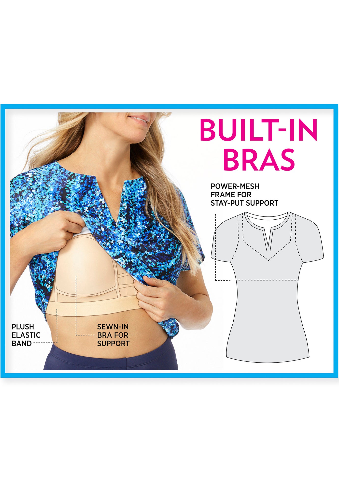 Split-Neck Short-Sleeve Swim Tee with Built-In Bra image number 7