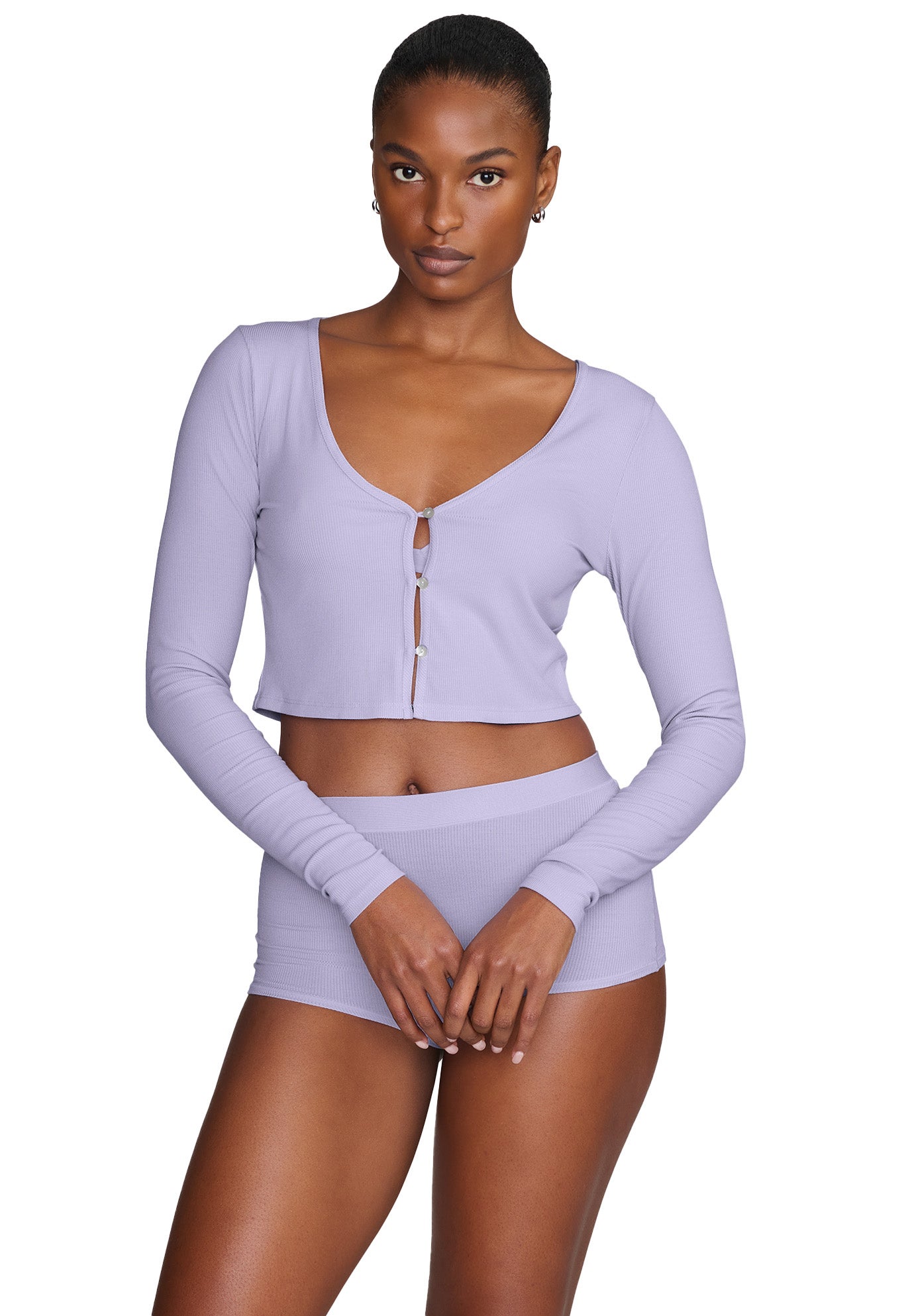 The Cropped Cardigan - Modal Silk Rib image number 2