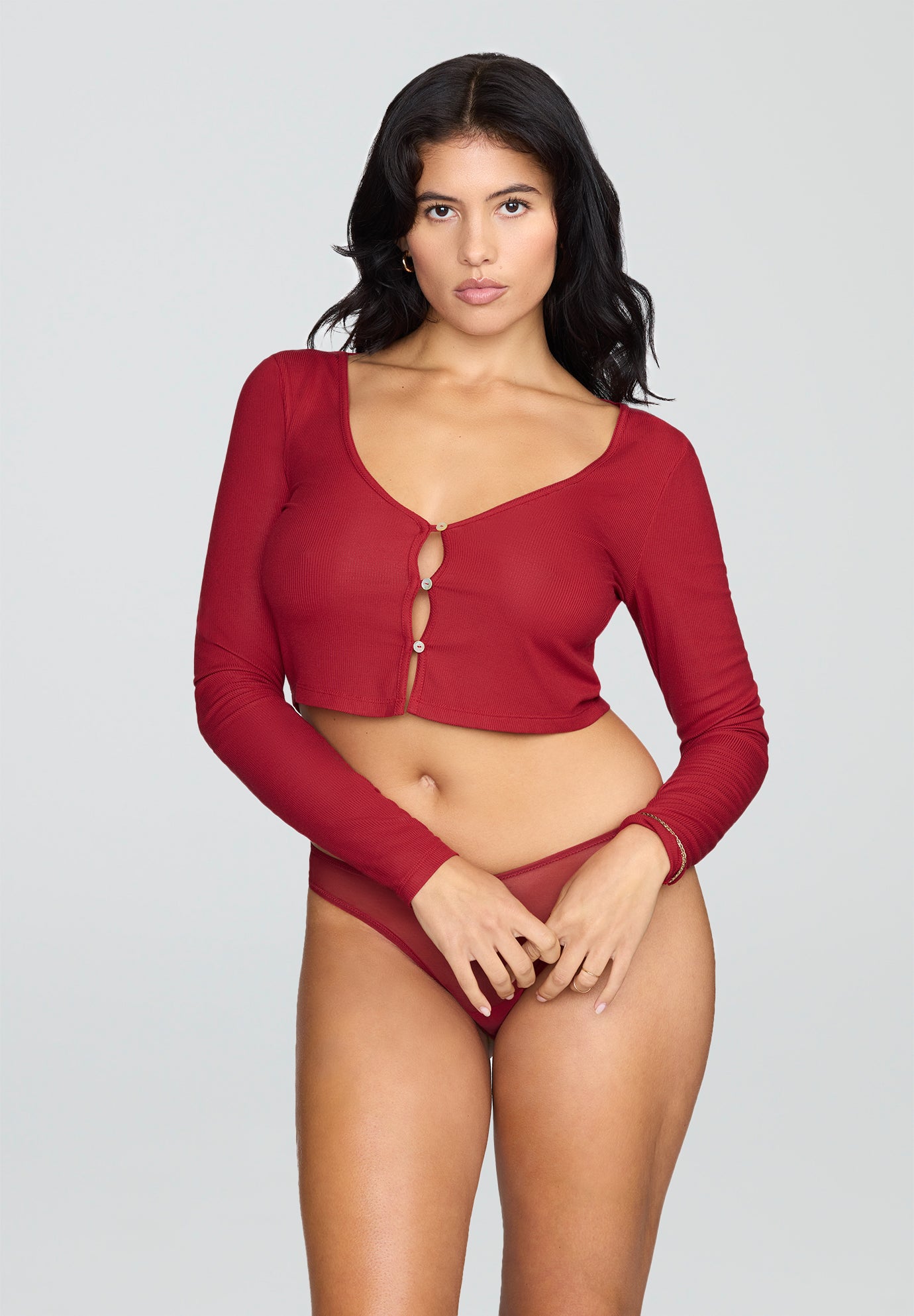 The Cropped Cardigan - Modal Silk Rib image number 1