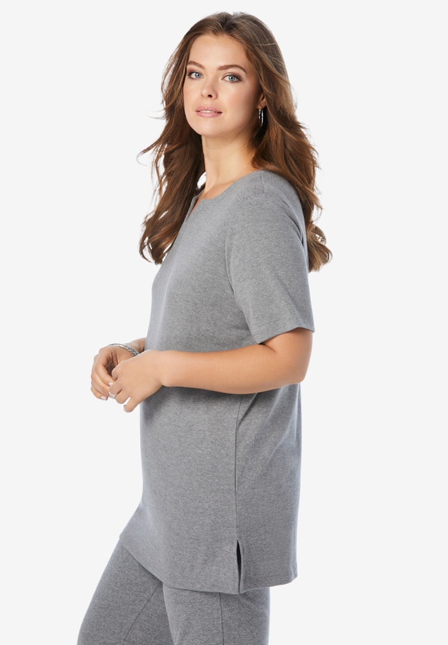 Plus Size Soft Knit Tunic with Notch Neckline image number 2