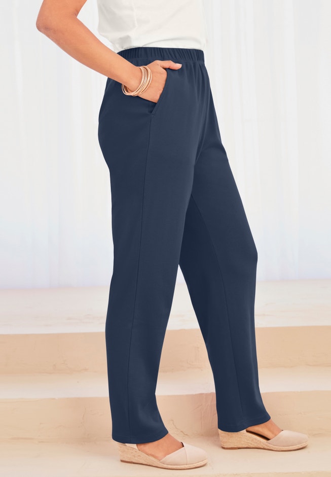 Plus Size Straight Leg Soft Knit Pull On Pant image number 2